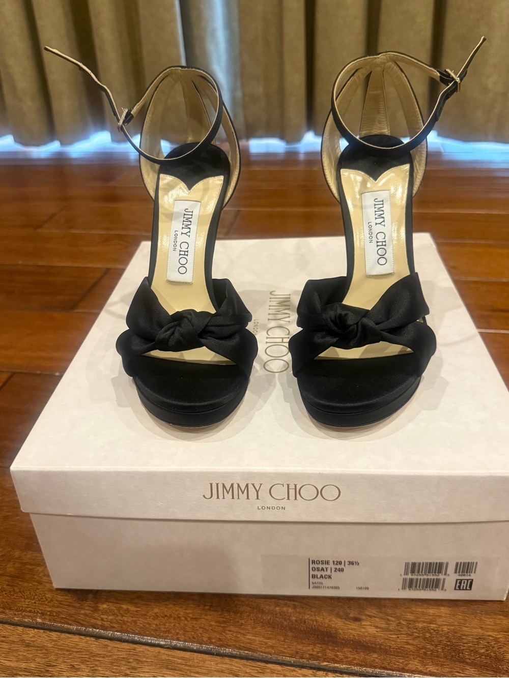 Jimmy Choo Black Knotted Ankle-Strap Platform Heels